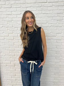 ONE ELEVEN NORTH New Normal Pleat Detail Sleeveless Top in Black