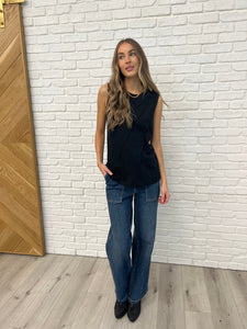 ONE ELEVEN NORTH New Normal Pleat Detail Sleeveless Top in Black