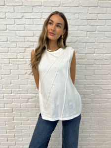 ONE ELEVEN NORTH New Normal Pleat Detail Sleeveless Top in White