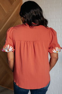 One Eleven North No Concerns Embroidered Sleeve Blouse