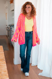 Davi & Dani Noticed in Neon Checkered Cardigan in Pink and Orange