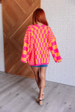 Davi & Dani Noticed in Neon Checkered Cardigan in Pink and Orange