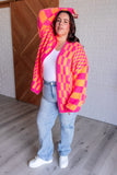 Davi & Dani Noticed in Neon Checkered Cardigan in Pink and Orange