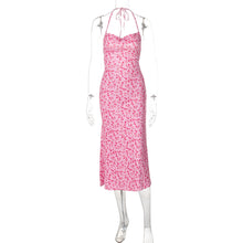 Load image into Gallery viewer, Arrival Sweet Floral Sexy Backless Halter Sleeveless Split Medium Dress