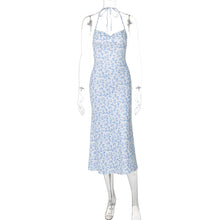Load image into Gallery viewer, Arrival Sweet Floral Sexy Backless Halter Sleeveless Split Medium Dress