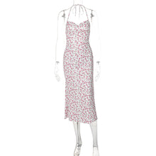 Load image into Gallery viewer, Arrival Sweet Floral Sexy Backless Halter Sleeveless Split Medium Dress