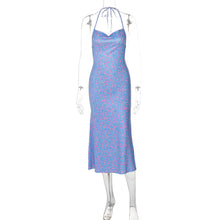 Load image into Gallery viewer, Arrival Sweet Floral Sexy Backless Halter Sleeveless Split Medium Dress