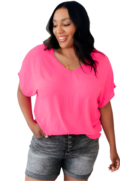 Pink V Neck Blouse Front