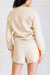 One Eleven North Retro Rainbow Shorts Set in Tan