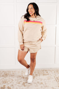 One Eleven North Retro Rainbow Shorts Set in Tan