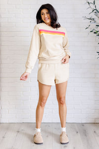 One Eleven North Retro Rainbow Shorts Set in Tan