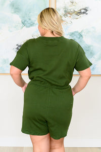 ZENANA Short Sleeve V-Neck Romper in Army Green