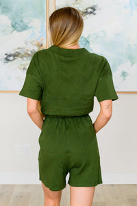 ZENANA Short Sleeve V-Neck Romper in Army Green