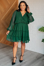 Load image into Gallery viewer, Andree By Unit Starlit Glow V-Neck Tiered Dress in Hunter Green