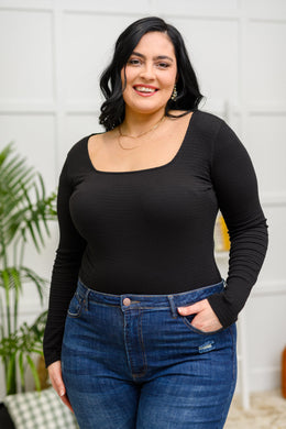 HEIMISH The Trisha Textured Square Neck Bodysuit in Black