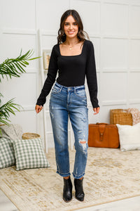HEIMISH The Trisha Textured Square Neck Bodysuit in Black