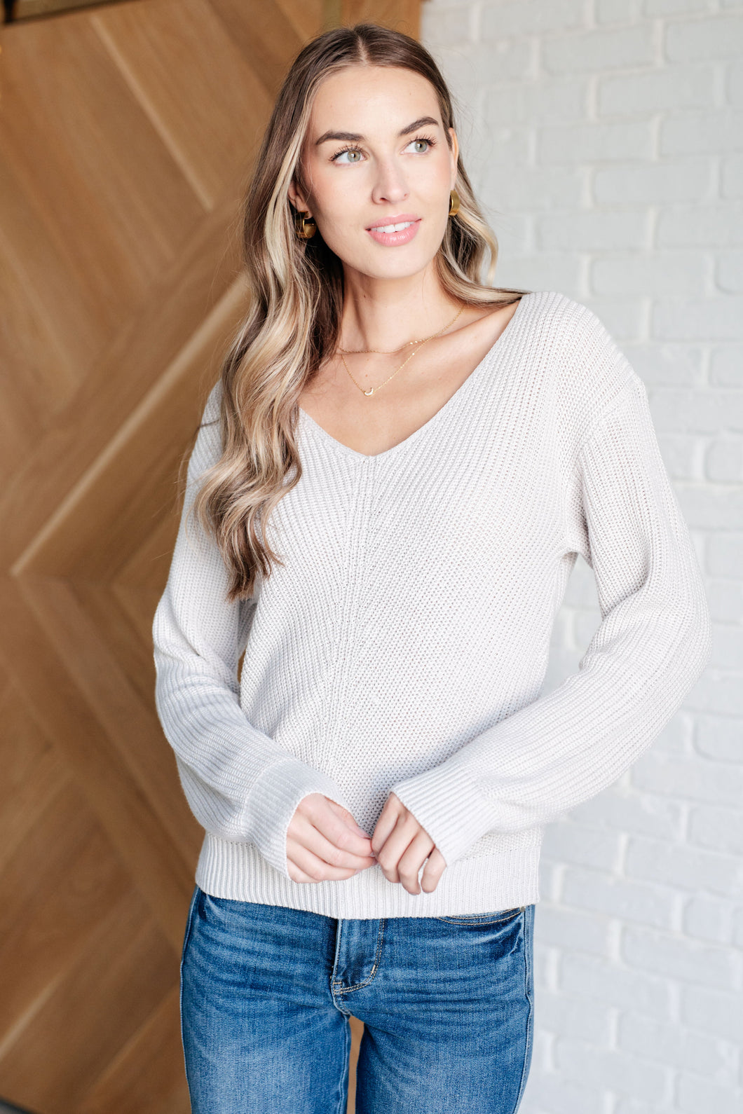 ONE ELEVEN NORTH Told You So Ribbed Knit V Neck Sweater