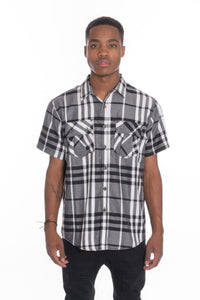 WEIV Men's Casual Short Sleeve Checker Shirts