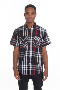 WEIV Men's Casual Short Sleeve Checker Shirts