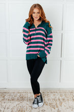 Load image into Gallery viewer, ONE ELEVEN NORTH Well Situated Striped Quarter Zip Sweater in Green and Pink
