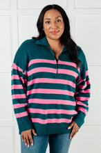 Load image into Gallery viewer, ONE ELEVEN NORTH Well Situated Striped Quarter Zip Sweater in Green and Pink