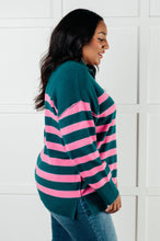 Load image into Gallery viewer, ONE ELEVEN NORTH Well Situated Striped Quarter Zip Sweater in Green and Pink