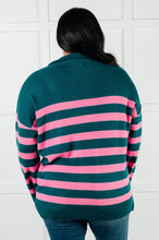 Load image into Gallery viewer, ONE ELEVEN NORTH Well Situated Striped Quarter Zip Sweater in Green and Pink