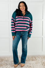 Load image into Gallery viewer, ONE ELEVEN NORTH Well Situated Striped Quarter Zip Sweater in Green and Pink
