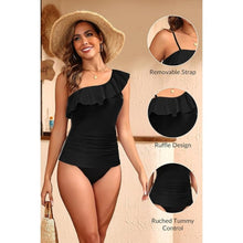 Load image into Gallery viewer, One Shoulder Black Tankini Top, Medium, 22L-197Swim003