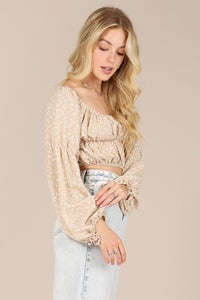 Lilou LS square neck floral crop top