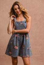 Load image into Gallery viewer, BiBi Flower Printed Wide Strap Denim Overalls