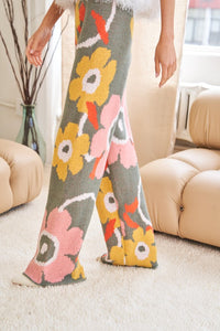 Davi & Dani Flower Printed Casual Cozy Full Long Wide Pants