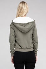 Load image into Gallery viewer, Ambiance Apparel Fuzzy Trim Zip-Up Crop Hoodie