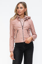 Load image into Gallery viewer, Snobbish Faux Leather Zip Up Drawstring Hooded Jacket