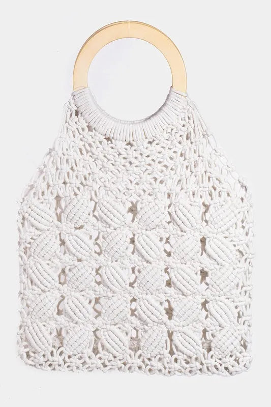Braided Wooden Top Round Handle Bag