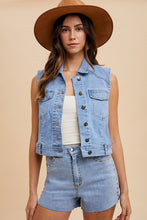 Load image into Gallery viewer, Annie Wear Collared Neck Button Down Denim Vest