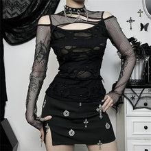 Load image into Gallery viewer, Gothic Fishnet Patchwork Ripped Top, Small, 22F-199T007