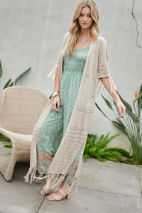 SOLID LONG CARDIGAN WITH FRINGE