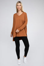 Load image into Gallery viewer, ZENANA Dolman Long Sleeve V-Neck Side Slit Hi-Low Hem Top