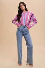 Load image into Gallery viewer, Annie Wear Chevron Stripe Round Neck Ribbed Sweater