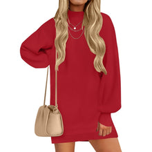 Load image into Gallery viewer, Oversized Long Lantern Sleeve Casual Knit Mini Dress, MEDIUM, 6E-176D002