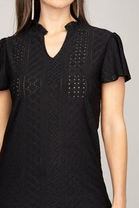 Nuvi Apparel Embroidered eyelet blouse with ruffle