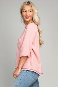 Nuvi Apparel Pocket v neck top with contrast stitch