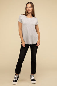 ZENANA Round Hem Rayon Short Sleeve Top