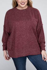 ZENANA Plus Brushed Melange Drop Shoulder Sweater