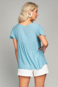 Nuvi Apparel Tie Neck Butterfly Sleeve Blouse