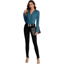 Load image into Gallery viewer, Wraped Deep V Neck Ruched Long Sleeve Leotard Bodysuit Top, XS, 21H-196T010