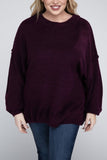 ZENANA Plus Oversized Round Neck Raw Seam Melange Sweater