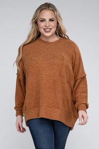 ZENANA Plus Brushed Melange Drop Shoulder Sweater