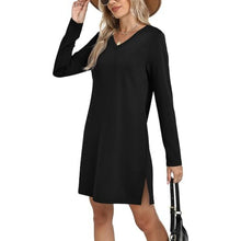 Load image into Gallery viewer, Long Sleeve V Neck Tshirt Dress Side Split, SMALL, 12H-176D001